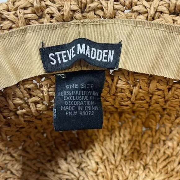 Steve Madden Crocheted Paper Straw Floppy Summer Sun Travel Hat Lightweight - Picture 14 of 15